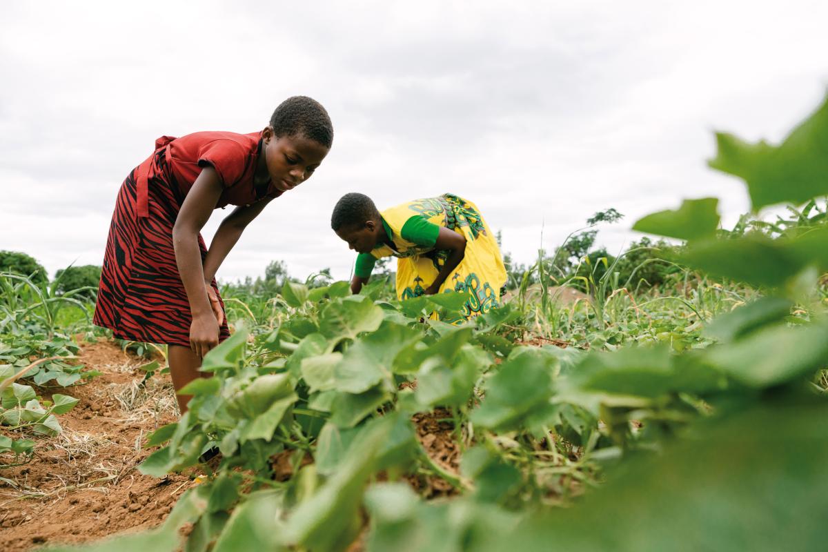 Rhoda e sua figlia Lela, 11 anni, nel loro giardino di famiglia nel distretto di Zomba, in Malawi